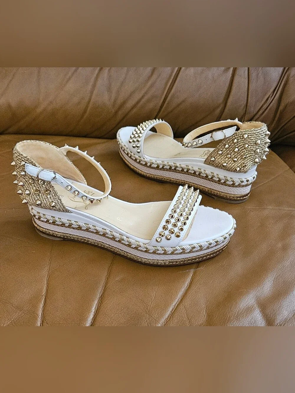 Christian Louboutin  Espadrille Spike-Studded Spikes Wedge Sandals Size 7 US